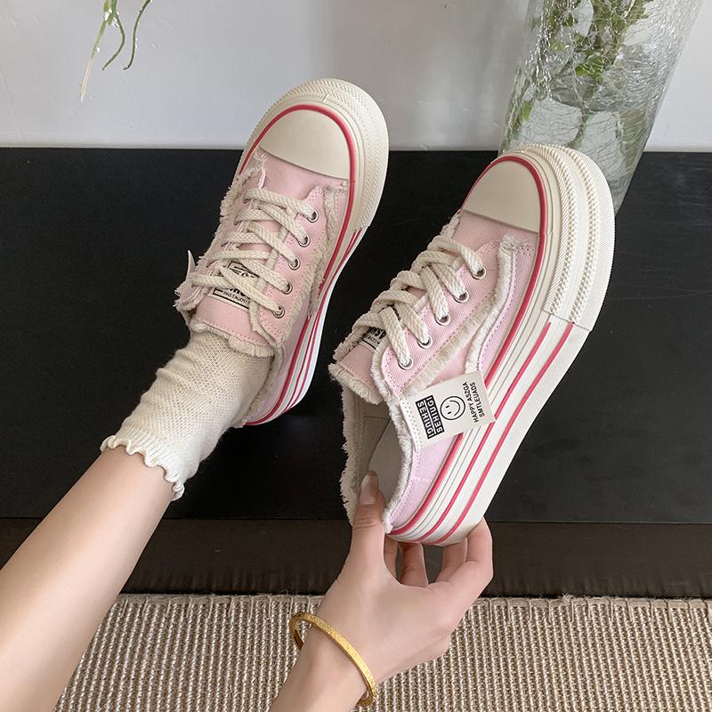 2025 Summer New Thick-sole Slippers Fashion Casual Lace-up Women's Sandals Canvas Low-top Sneakers Flat Semi-vulcanized Shoes