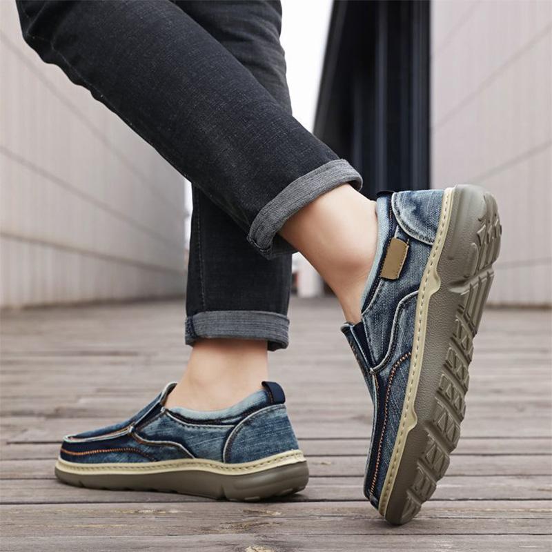 Fashion Brand Denim Men Loafers Breathable Cloth Shoes Slip-ons Casual Male Footwear Thick Sole Driving Shoes