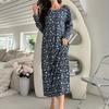Milk Silk Pajamas Floral Dress Round Neck Long Sleeve Women's Dresses Soft Skin Friendly Dress