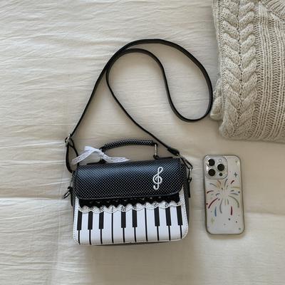 Mode Preppy Stil Niedliches Klaviertastatur Design Kleine Handtasche Geldbörse Musiknote Lolita Mädchen Umhängetasche