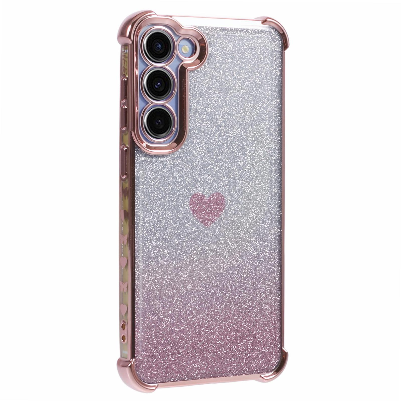 

Для Samsung Galaxy S23 Heart Pattern Защита от падения чехол для телефона TPU блестящий порошок чехол для телефона Pink