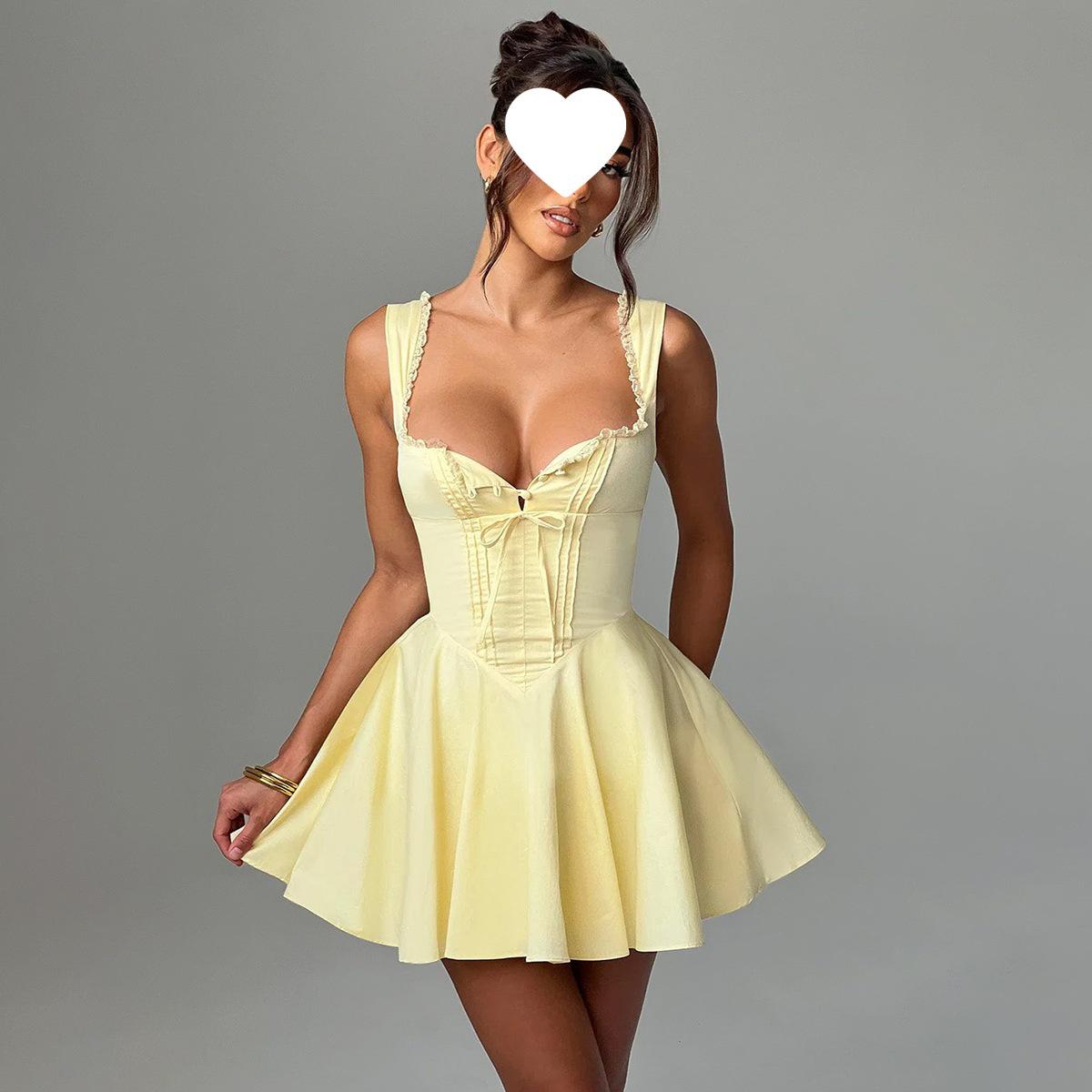 Slim-Fit Women s Camisole Dress with Ballet-Style Lace-Up and Puffy Design