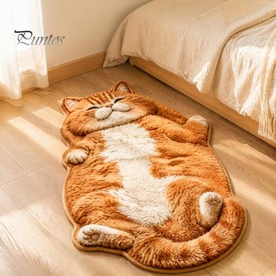 Unique Cat Pattern Floor Mat Cozy Shaped Rug, Plush Cartoon Area Mat, Soft Warm Atmosphere Interior Decor Crystal Velvet Decorative Rug for