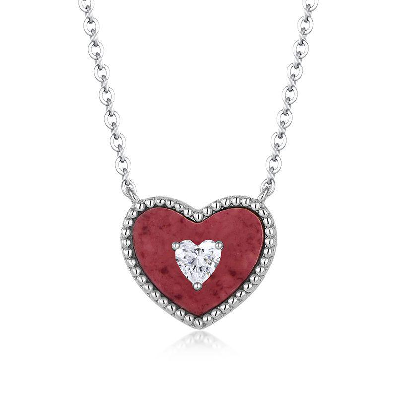 S925 Sterling Silver Heart Rose Quartz Women s Luxury Clavicle Necklace 925 Silver