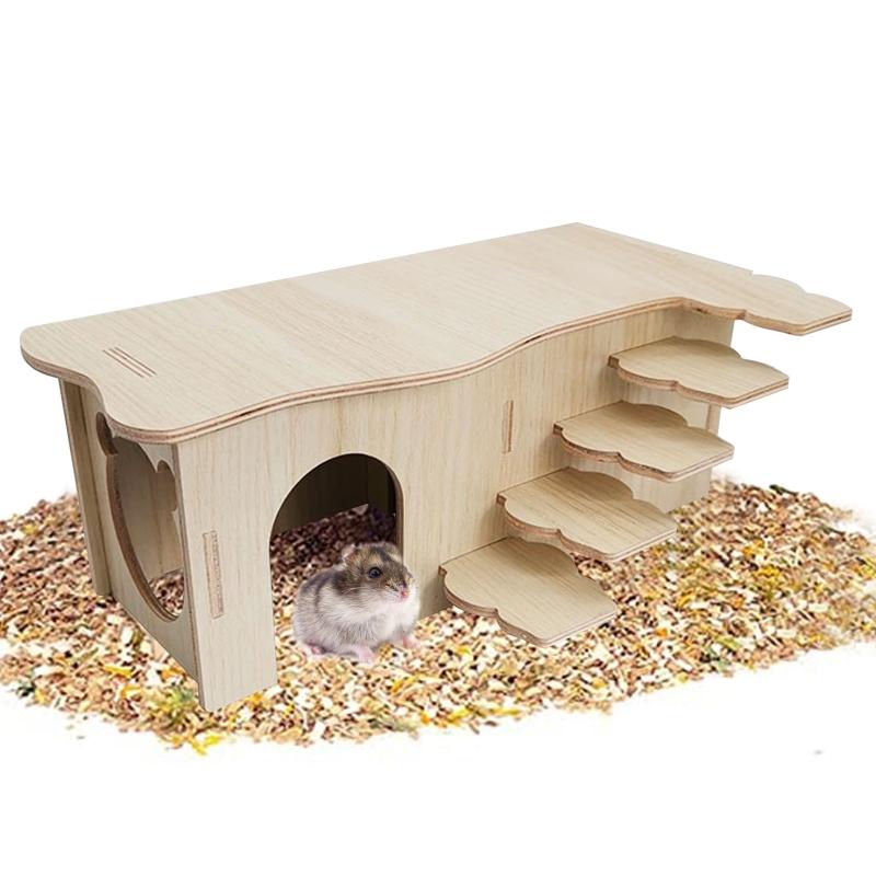 Hamster Wooden House Multi Chamber Small Animal Hideout Hut Chew Cage Toy for Syrian Mice Gerbils Hamster Mouse Dwarf