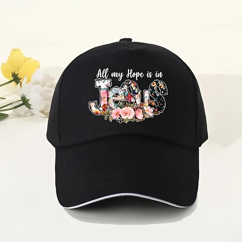 All My Hope is in Jesus Floral Print Baseball Cap Unisex Polyester Sunshade Casual Adjustable Hat One Size