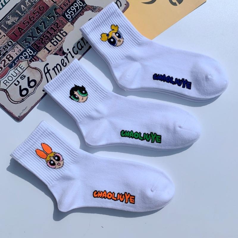5 Pairs of Socks Men and Women Mid-calf Cute Tide Hip Hop Skateboarding Sports Cartoon Short Cotton Socks