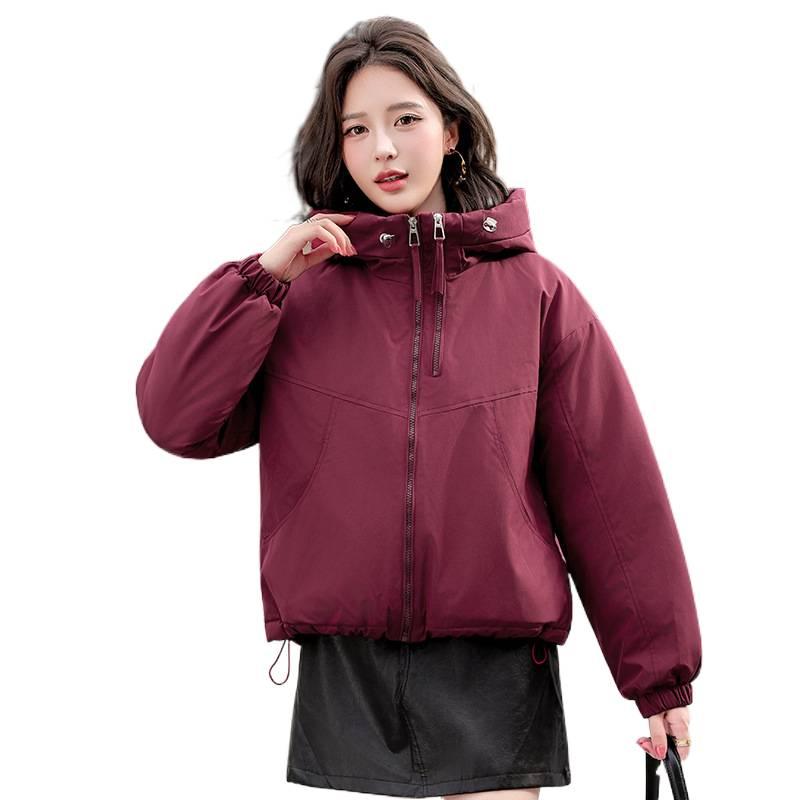 Quilted Winter New Hooded Solid Color Down Cotton Jacket Fresh Sweet Warm Windbreaker Coat