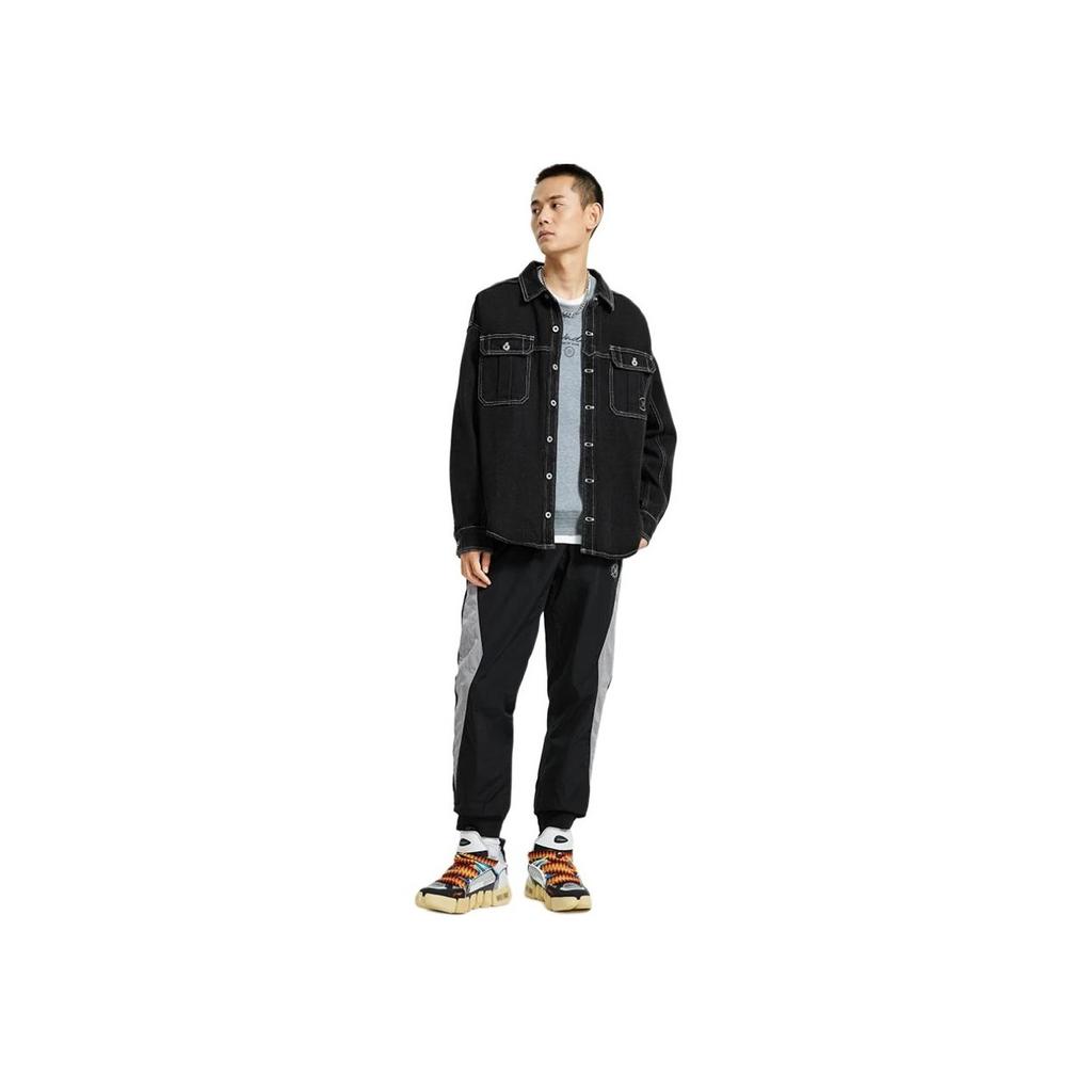 Li Ning Wade Series Long Sleeve Polo Loose Denim Jacket Men Jackets Black AJDR243-1