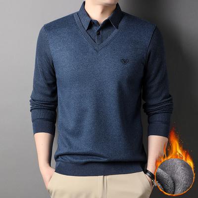Men's Warm Business Casual Sweatshirt Warm Sherpa Lined Sweatshirts Heavyweight Long Sleeve T-shirts Underwear Winter Fleece Pullover for Male