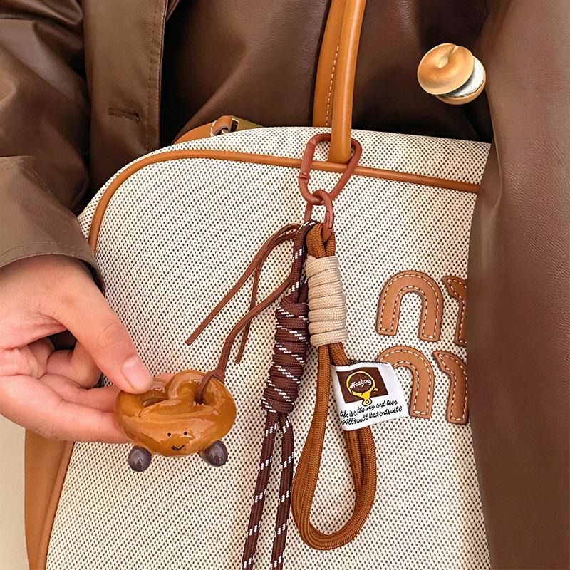 Kawaii Cartoon Bread Shaped Keychain Cute Pendant with Lanyard for Purse Bag Charm Party Favor for Children