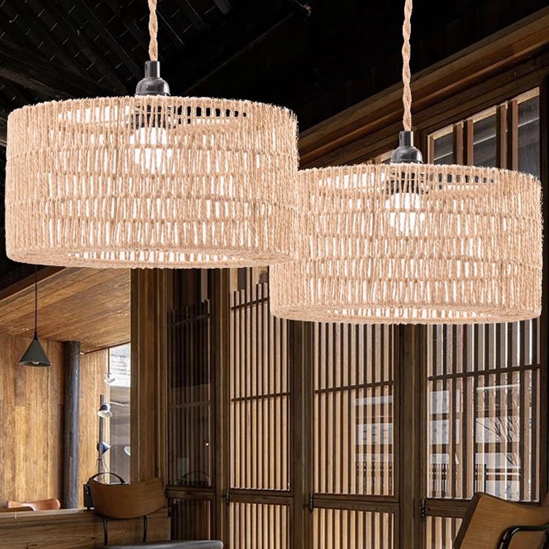 Woven Paper Rope Pendant Lampshade – Natural Bulb Guard & Chandelier Shade for Restaurant, Teahouse & Living Room Lighting Decor
