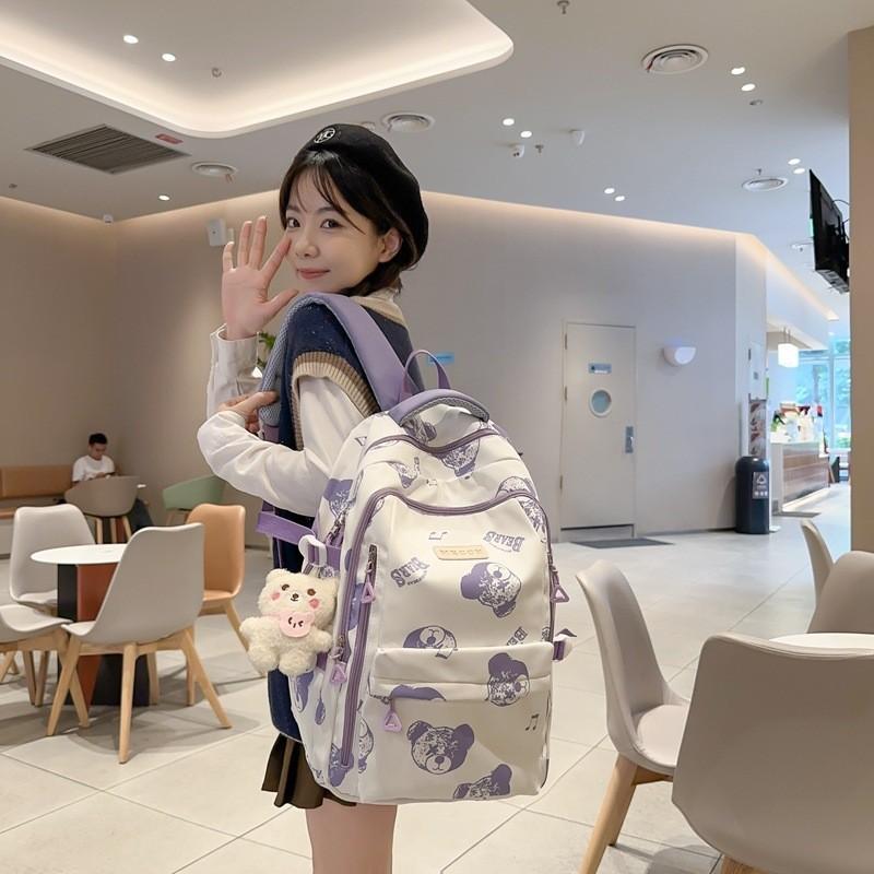 

Cute Cartoon Anime Bear Print High School College Student Bookbag Large Capacity Commuter Backpack Green фіолетовий