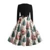 Women's Casual Fashion Long Sleeve Christmas Graphic Printed Vintage Long Dresses