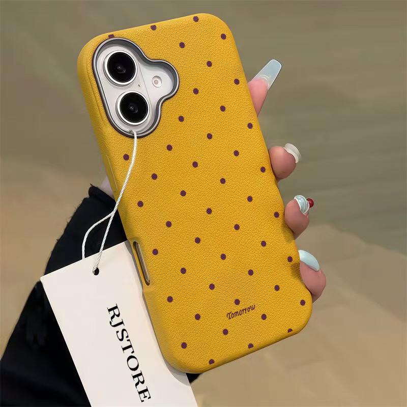 Leather Texture Full Screen Polka Dot Case for Apple iPhone 16 Pro Max/14/15/17/13 – Stylish and Simple Design