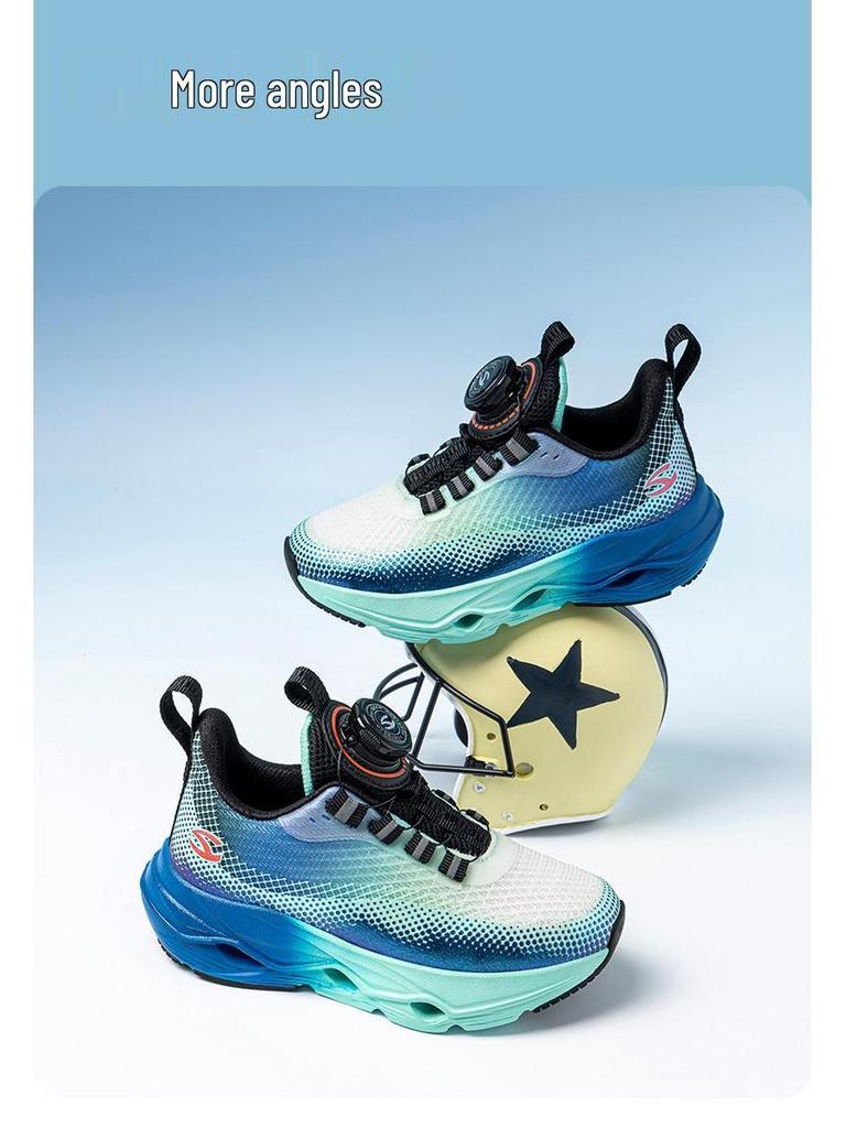 Happy Bear Boys' Lightweight Double Mesh Running Shoes with Rotating Buckle & Shock Absorption, Breathable & Trendy Design.