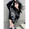 ROADVIBE Goth Skull Print Harajuku Sweater Sweater Tops Aesthetic Women's Black Pullover Harajuku Fashion Streetwear Tops 2000