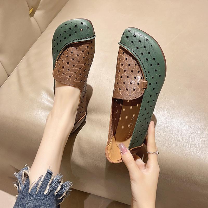 Retro Women's Shoes 2025 Spring and Summer New Hollowed-out One-pedal Casual Single Shoes Mom Doudou Shoes Soft-soled Lightweight Sandals