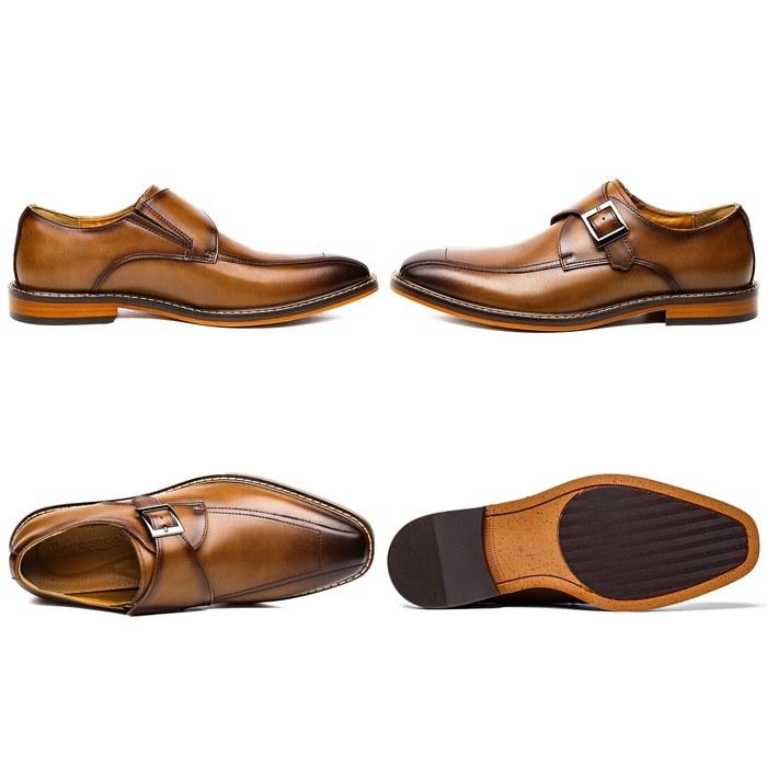 [Foxsense] Business Shoes Leather Men's Dress Shoes Genuine Leather Monk Strap Straight Tip High-Grade Men's Shoes Lightweight & Waterproof