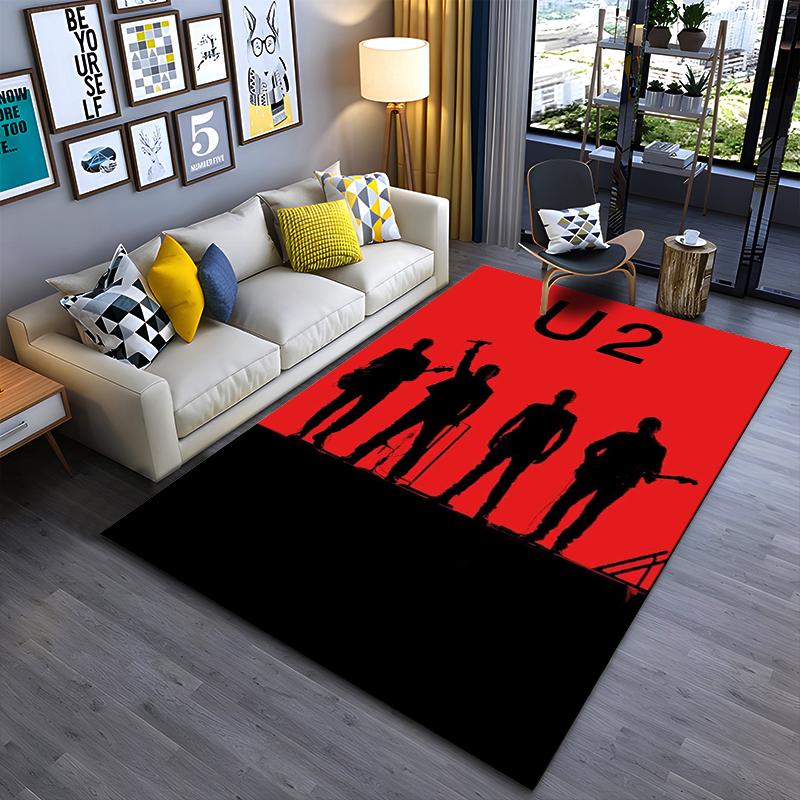 "Red and Black Carpet with Band Silhouette Design and U2 Text" Suitable for use as an anti-slip for living room bedroom sofas