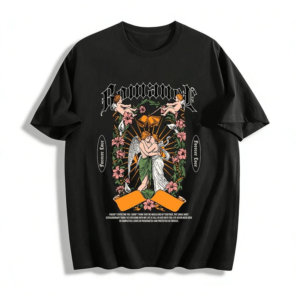 

Vintage Angel Romantic Kiss Print Couple Casual Short Sleeve T-Shirt Pure cotton T-shirt 6XL