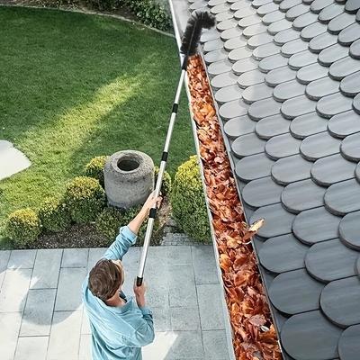 Cepillo Extensible para Limpieza de Canalones, Mango de Aluminio de 7 Secciones, Cabezal de Cerdas Curvado, Alcance Fácil, No Requiere Electricidad, Aluminio Duradero, Herramienta de Jardín