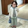 Girls Sweater Cardigan Autumn New Children'S Contrasting Color Embroidered Top Baby Spring And Autumn Knitted Coat