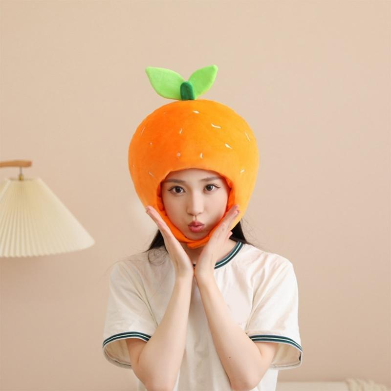 Ny Rolig Satsumas-Huvudbonad Plysch Satsumas-Hatt Tecknad Frukt-Huvudbonad Hatt Fotorekvisita för Kvinnor Män Gåvor