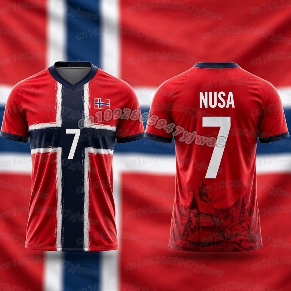 2026 Summer New Norwegian Flag Football Jersey Haaland 9 Printing Sports Unisex T-Shirt Kid's Clothing Tee Woman Beach T-Shirt
