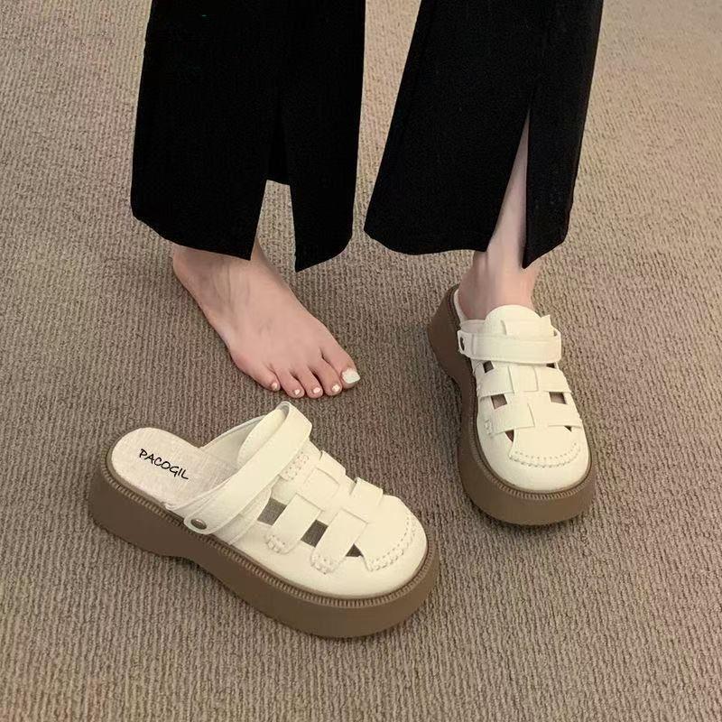 Baotou Half Slippers Women's 2025 Summer New Daily Wear One Pedal Non-slip Roman Shoes Two Wear Hollow Sandals