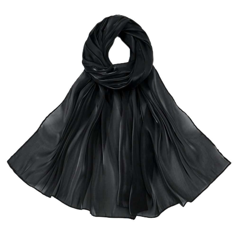 Sunscreen Smooth Silk Headscarf Long Thin Large Shawl Chiffon Hijab Scarf  Women чёрный