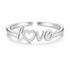 Heart Love Script Open Adjustable Ring – 925 Sterling Silver