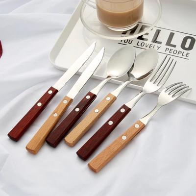 3-teiliges Geschirr-Set aus Edelstahl mit Holzgriff, Messer und Gabel, Steak-Schneidewerkzeug, Küchenutensilien