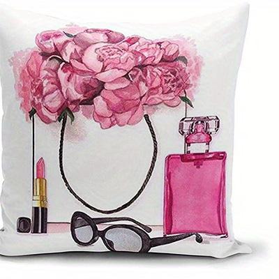 Floral Perfume Inspired Doublesided Printed pillow cover Short plush Suitable living rooms bedrooms sofas throw cushion cover