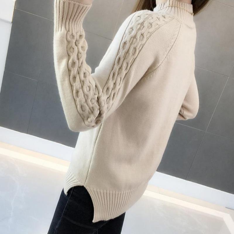 Pletený svetr pro ženy s polovičním vysokým límcem, volný svetr, svetr se středním límcem, pulovr, podzimní a zimní móda, podzimní a zimní top