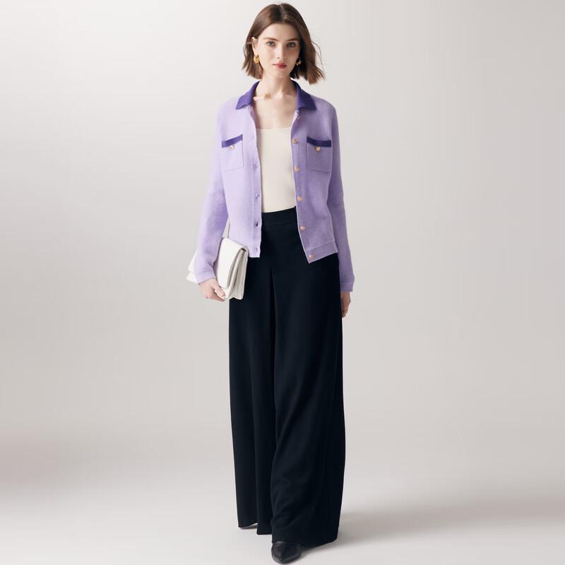 PALUOPO Women's 100% Cashmere Polo Collar Cardigan