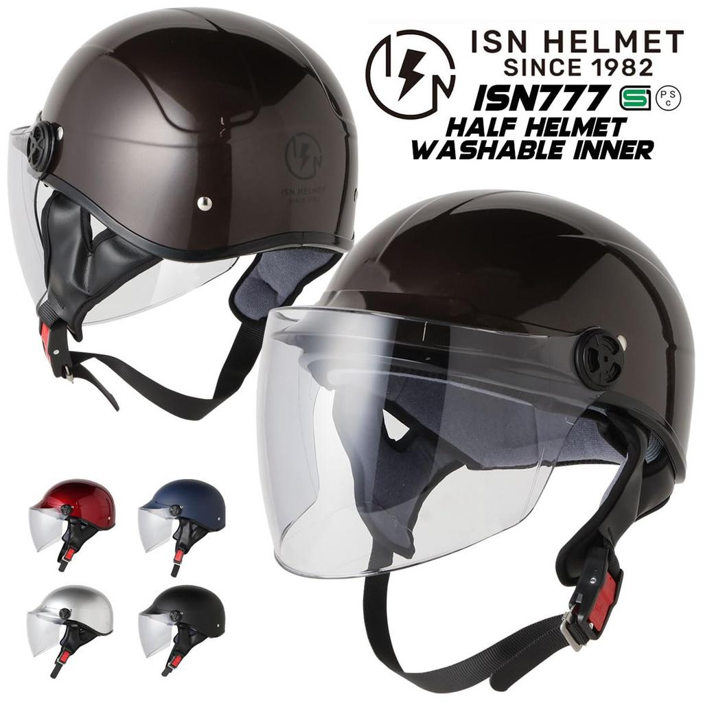 ISHINO SHOKAI ISN HELMET Half suitable for motorcycles up to Free Size Half Matte ISN777 ISN21103 Helmet, 125cc, (approximately 57-60cm), Black,