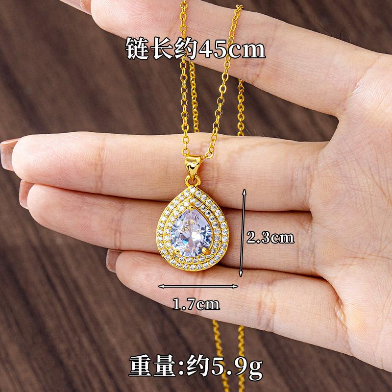 24K Gold Au999 Zircon-Inlaid Water Drop Necklace & Ring Set Women - Premium Pure Gold, Secure Zircon, Suitable For Daily