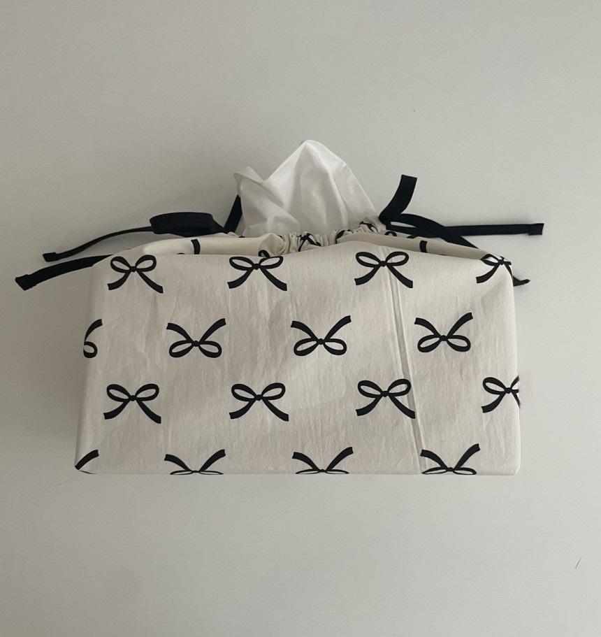 1pc Ribbon Drawstring Adjustable Tissue Bag Home Kitchen Fabric Tissue Box Fashionable Practical Home Decoration Essentials