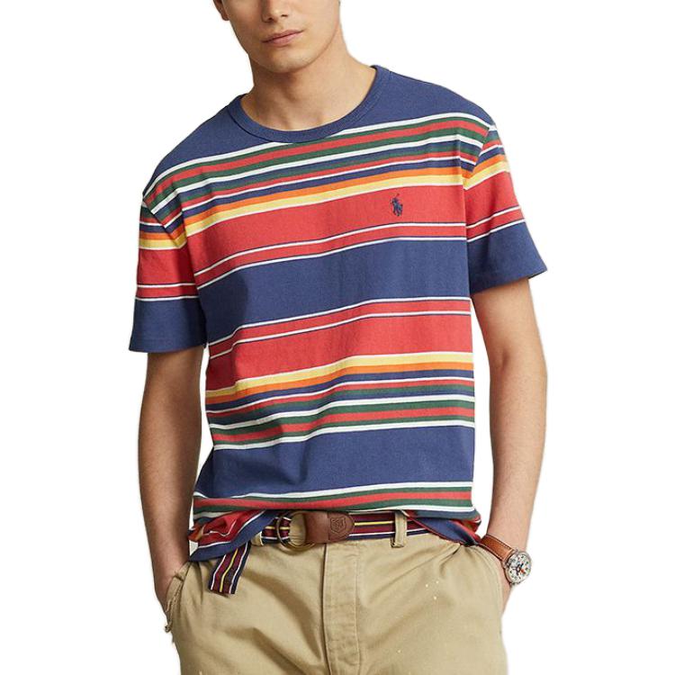 Polo Ralph Lauren FW23 Color Block Logo Embroidered Striped Short Sleeve T-Shirt Men Tops Multicolor MNPOTSH1N821861-410