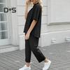 2 ks/sada Dámske Top nohavice Súprava Polovysoký golier Blúzka so širokými nohavicami Elastický pás Nohavice s vreckami Voľný outfit na voľný čas