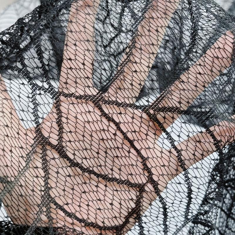 Spiderweb Table Cover for Halloween, Round Black Lace Tablecloth with Soft Fabric Drape for Dessert Display, Entry Table, and Party Decors