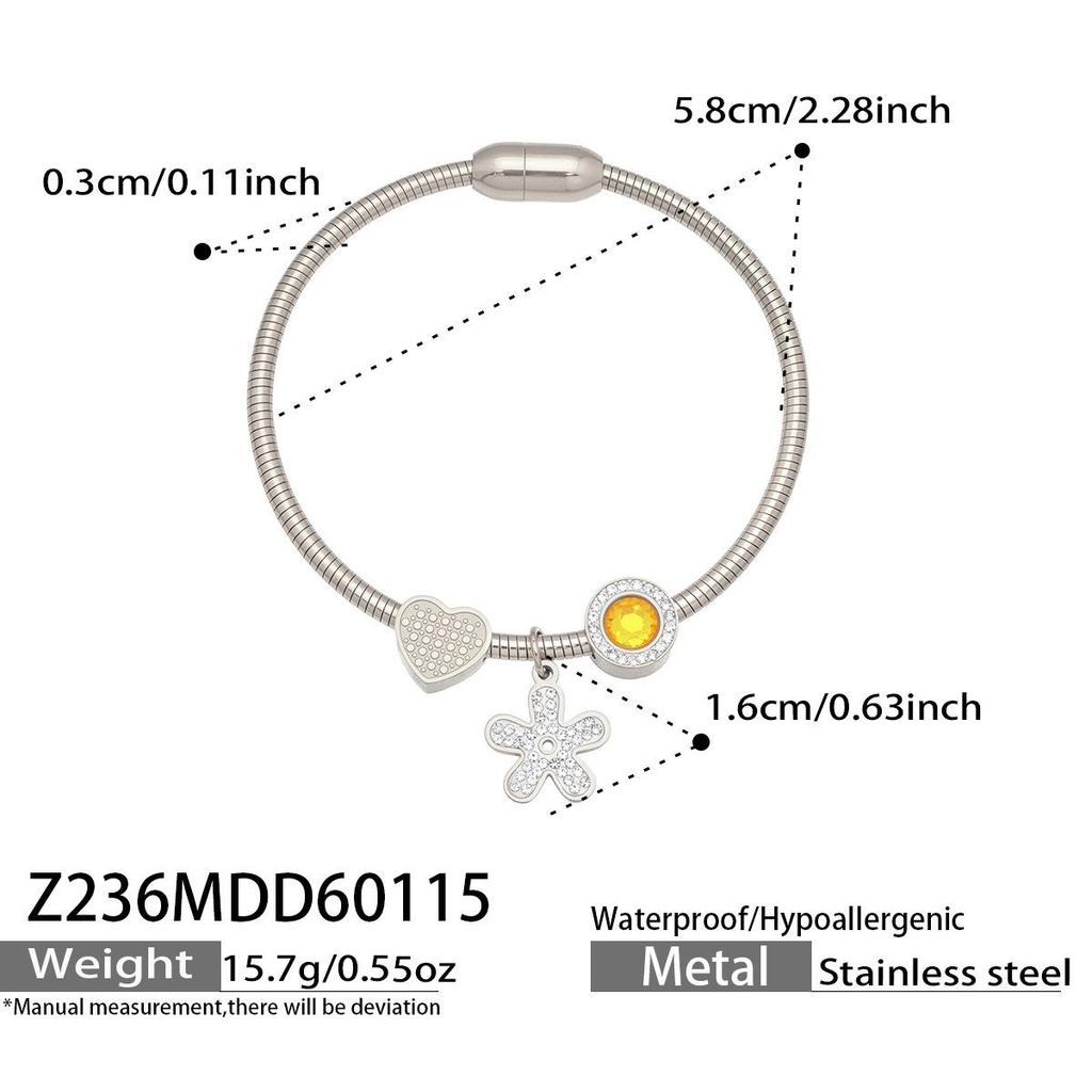 Niche Heart-Shaped Zircon Flower Stainless Steel Bracelet - European & American Style for Women