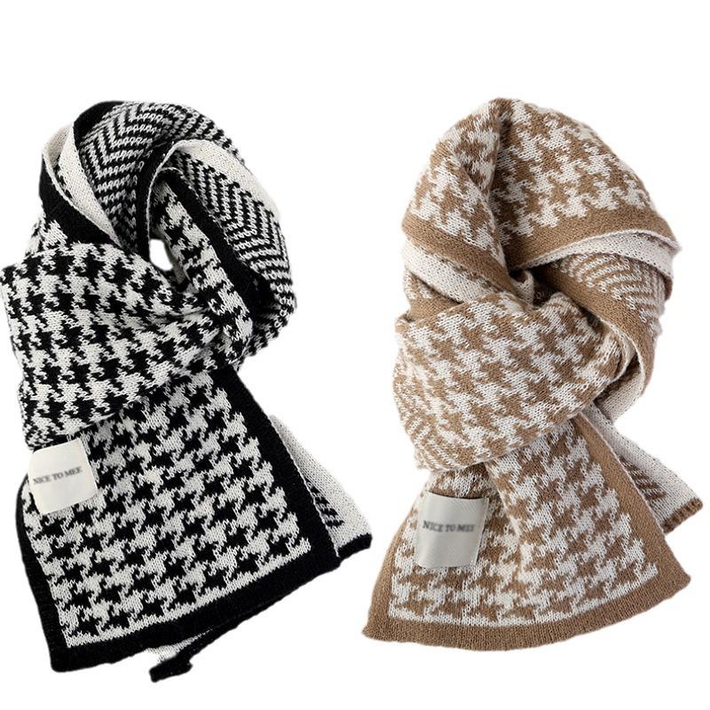Korean Style Houndstooth Knitted Scarf for Women - Warm, Versatile High-End Winter Fashion Shawl
