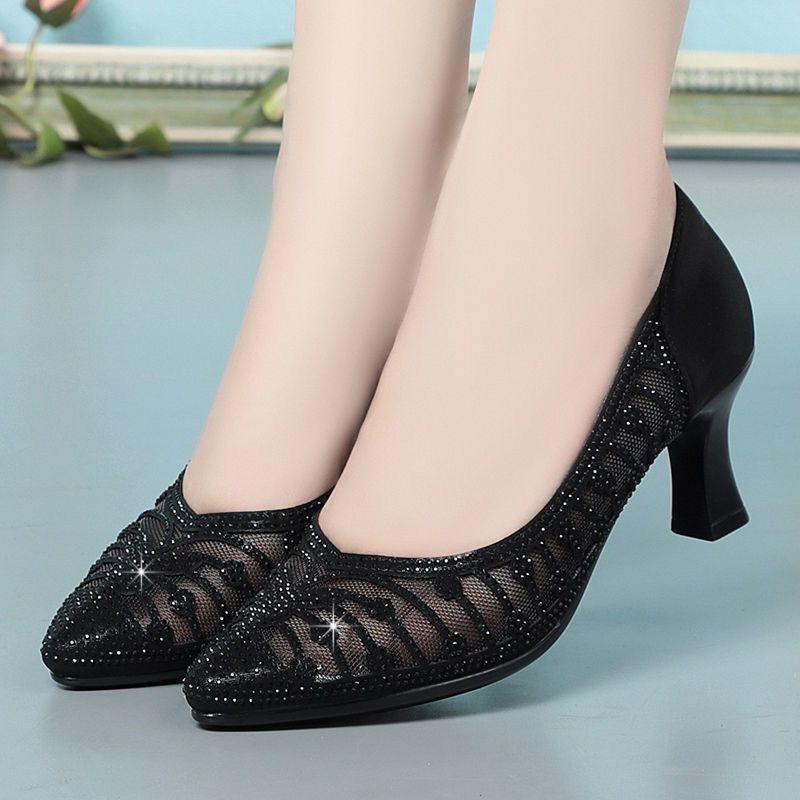 Frühling Sommer Dünne Atmungsaktive Mesh Damen Aushöhlen Sandalen Blockabsatz Sandalen Stiefel Hundert Weiche Sohle