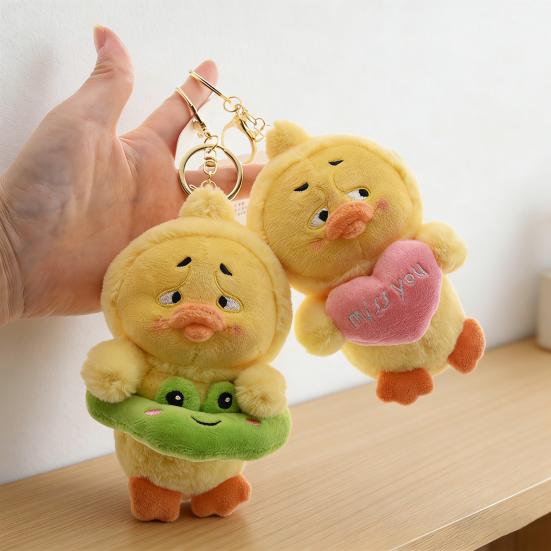 Worried Duck Plush Keychain Cute Stuffed Animal with Random Accessory Soft Bag Charm & Car Decoration Gift for Kids Adults