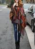 Sarah Rose Wool Poncho Ethnic Bohemian Print Soft Women's Coat/Cape/Shawl, Hoodie, Silhouette, Fall/Winter (Khaki)