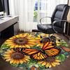 1PC Butterfly Sunflower Office Round Area Rug, Indoor Mat Suitable For Office, Under Office Chairs Bedroom Living Room Home Decor, Room DecoT1223060