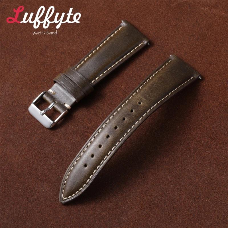 Vintage Retro Oil Wax Leather Watch Strap 18mm 19mm 20mm 21mm 22mm Men Women Fashion Watch Band Quick Release Wrist Strap