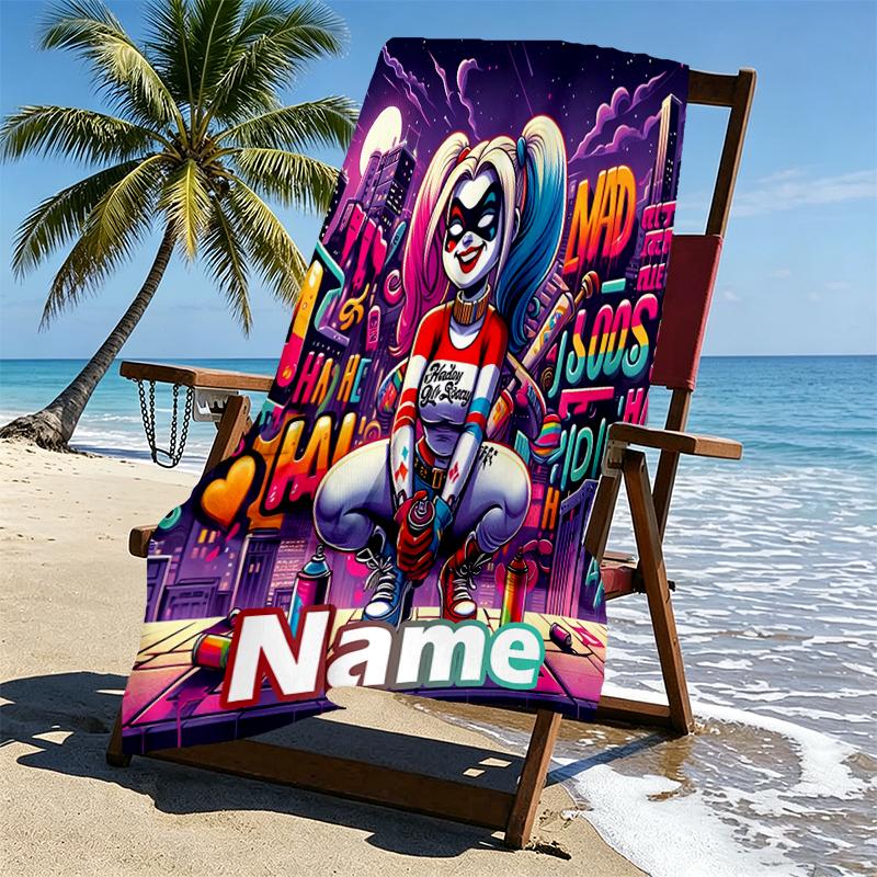 Custom Name Personalized Superhero Print Beach Towel, for Trip Camping Beach Party Home Decor, Birthday Gift for Family & Friends